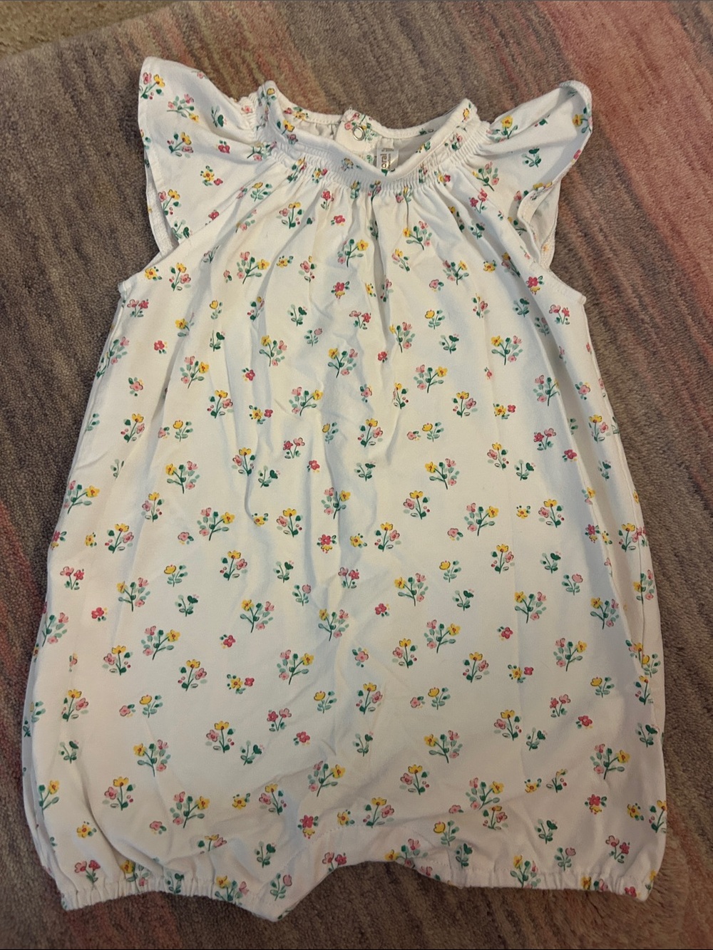 Mayoral White Floral Baby Pajama Romper - Yellow, Pink & Green